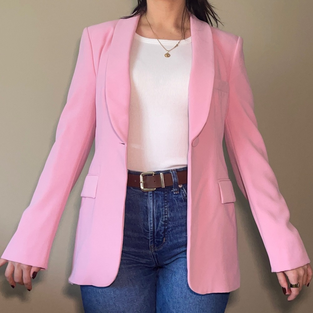 ZARA Pink Shawl Collar Single Button Blazer Jacket Women's Size S - Picture 3 of 7